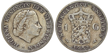 Нидерландские Антилы 1 гульден 1952 Юлиана (1948-1980) KM 2 серебро 36-847