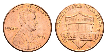 США 1 цент 2015 Линкольн KM 468 цинк плакированный медью 4674-732
