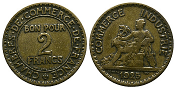 ФРАНЦИЯ 2 ФРАНКА 1925 KM 877 алюминиевая бронза 261-935