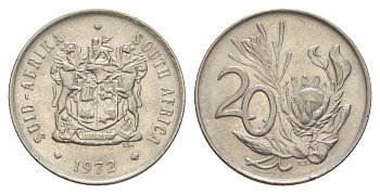ЮАР 20 центов 1972 герб, цветок протея KM 86 никель 4603-1146
