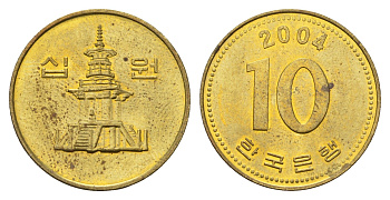 Южная Корея 10 вон 2004 KM 33 латунь UNC 4673-1245