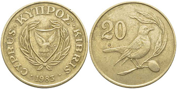 Кипр 20 центов 1983 птичка KM 57.1 никель латунь 115-534