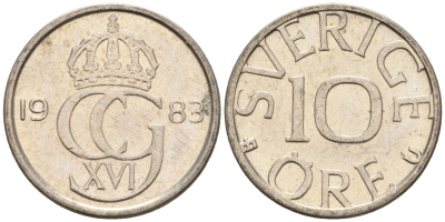 Швеция 10 эре 1983 Карл XVI Густав (1973- ) KM 850 медно-никель 4585-431