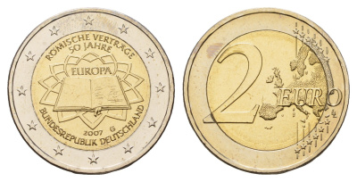 Германия 2 евро 2007 G, 50 лет подписанию Римского договора KM 259 биметалл UNC 1096-2-45