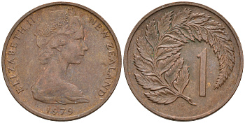Новая Зеландия  1 цент 1979 Елизавета II, лист KM 31.1 бронза    4602-637