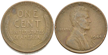 США 1 ЦЕНТ 1944 ЛИНКОЛЬН KM А132 медь цинк 218-149