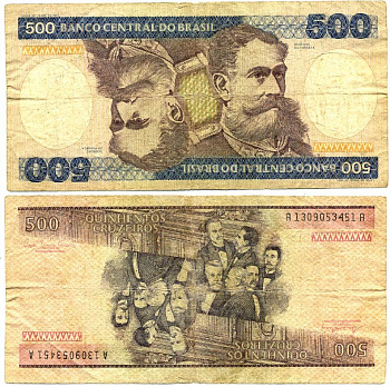 БРАЗИЛИЯ 500 КРУЗЕЙРО 1981 СЕРИЯ А 1309, ДЕОДОРУ ДА ФОНСЕКА ПЕРВЫЙ ПРЕЗИДЕНТ БРАЗИЛИИ Pick 200a бумага 6318-7-3-1