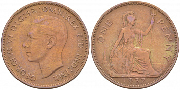 Великобритания 1 пенни 1937 Георг VI (1936-1952) KM 845, Spink 4114 бронза 4403-644