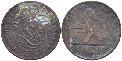 БЕЛЬГИЯ 2 САНТИМА 1870 BELGES KM 35.1 медь 106-422