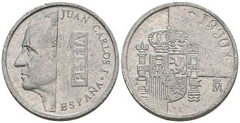 Испания 1 песета 1990 M, Хуан Карлос I (1975-2014) KM 832 алюминий 4602-1143