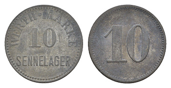 Зеннелагер, учебный полигон 10 пфеннигов ND Men05 23405.3, Men18 29270.4 цинк 1526-915