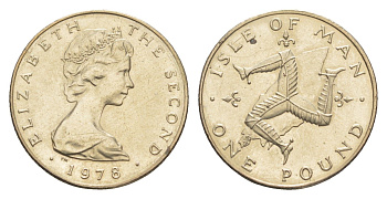 Остров Мэн 1 фунт 1978 PM, Елизавета II (1952-2022) KM 44 вирениум aUNC 4651-363