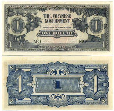 Малайя, Японская оккупация 1 доллар 1942 серия MO  Pick M5 c бумага UNC (пресс) 6294-78-1-1