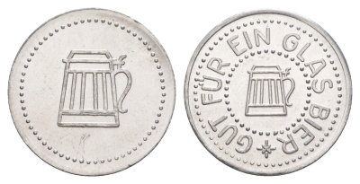 Германия жетон в 1 "стакан пива" ND диаметр 24 мм, вес 1,1 гр алюминий UNC 4638-844