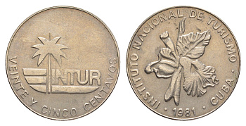 Куба 25 сентаво 1981 туристические деньги, INTUR, без номинала KM 417 медно-никель 4637-1057