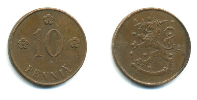 Финляндия 10 пенни 1921 республика (1918-1962) KM 24 медь 29-1117