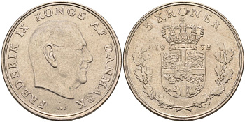 Дания 5 крон 1972 Фредерик IX (1947-1972) KM 853.1 медно-никель 4368-435