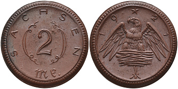 Саксония 2 марки 1921 J. N 56 фарфор 1094-1-83
