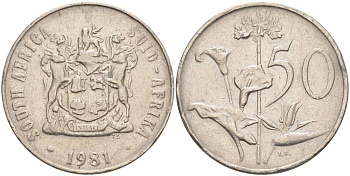 ЮАР 50 центов 1981 Зантедеския Эллиота (калла), герб KM 87 никель 4545-814