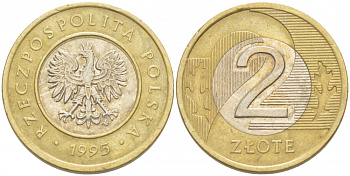 Польша 2 злотых 1995 MW KM 283 биметалл 4519-946