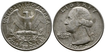 США 25 центов (квотер) 1972 D, Вашингтон KM 164а медь плакированная медно-никелем 57-615