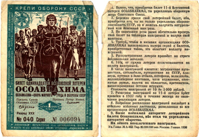 СССР 1 рубль 1936 Одиннадцатая всесоюзная лотерея Осоавиахима 2195-41-2-1