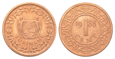 Суринам 1 цент 1988 редкий год KM 11b сталь плакированная медью UNC 4625-261