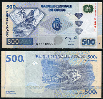ДР Конго 500 франков 2002 добыча алмазов, Hotel des Monnaies, B.C.C., в серии 2 буквы Pick 96B бумага UNC (пресс) 448-127-1