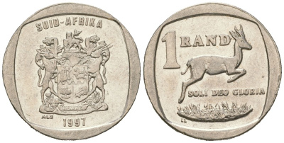 ЮАР 1 ранд 1997 KM 164 медь плакированная медно-никелем 4611-531