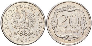 Польша 20 грошей 2013 Y 280 медно-никель UNC 4614-334