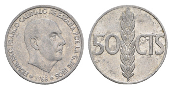 Испания 50 сентимо 1966 (68) Франсиско Франко KM 795 алюминий 4611-415