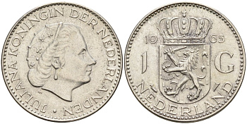 Нидерланды 1 гульден 1965 Юлиана (1948-1980) KM 184 серебро 4126-1137