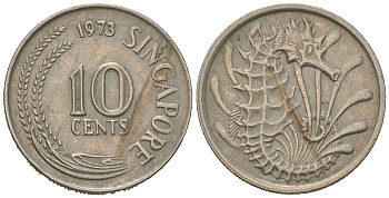 Сингапур 10 центов 1973 морской конек KM 3 медно-никель 4623-327
