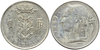 БЕЛЬГИЯ 1 ФРАНК 1962 BELGIQUE KM 142.1 медно-никель 4388-627