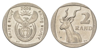ЮАР 2 ранда 2009 KM 469 медь плакированная никелем aUNC 4628-231