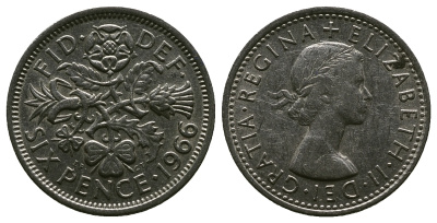 Великобритания 6 пенсов 1966 Елизавета II (1952-2022) KM 903, Spink 4149 медно-никель 4381-847