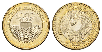 Колумбия 1000 песо 2012 KM 299 биметалл UNC 4165-125