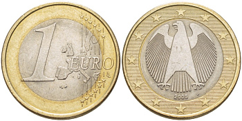 ФРГ 1 евро 2005 J KM 213 биметалл 4543-512
