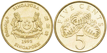 Сингапур 5 центов 1995 sm KM 99 алюминиевая бронза 261-1129
