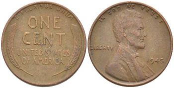 США 1 ЦЕНТ 1945 ЛИНКОЛЬН KM А132 медь цинк 218-463