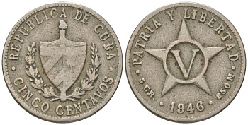 Куба 5 сентаво 1946 KM 11.3 медно-никель 4541-444