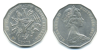 Австралия 50 центов 1982 Елизавета II (1952-2022), XII игры стран Британсого содружества KM 74 медно-никель 84-1342