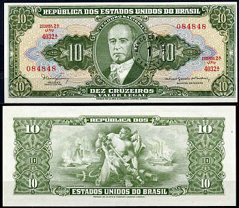 Бразилия 1 сентаво 1967 надпечатка на 10 крузейро, серия 4032, Estampa 2A, Жетулиу Варгас Pick 183 b бумага UNC (пресс) 2196-39-3-2