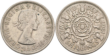 Великобритания 2 шиллинга (флорин) 1967 Елизавета II (1952-2022) KM 906, Spink 4146 медно-никель 4117-1034
