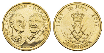Дания 20 крон 2017 Золотая свадьба KM 966 алюминиевая бронза UNC 4648-941