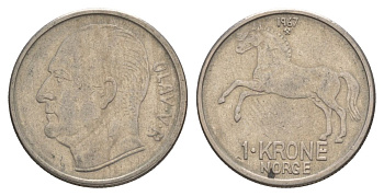 Норвегия 1 крона 1967 Улаф V (1957-1991) KM 409 медно-никель 4635-647