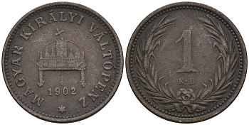 Венгрия 1 филлер 1902 КВ, Франц Иосиф I (1848-1916) KM 480 бронза 4115-1016