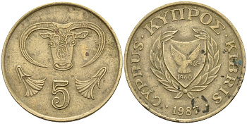 Кипр 5 центов 1987 KM 55.2 никель латунь 4141-932