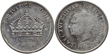 Швеция 1 крона 2008 Карл XVI Густав (1973- ) KM 894 медно-никель 85-416