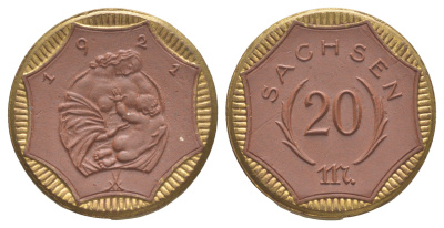 Саксония 20 марок 1921 Men22.2 27868.58, Scheuch 72 фарфор 1094-10-63